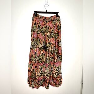 Philosophy Maxi Tiered Ruffle Skirt Sz M Paisley Floral Lagenlook Boho Peasant